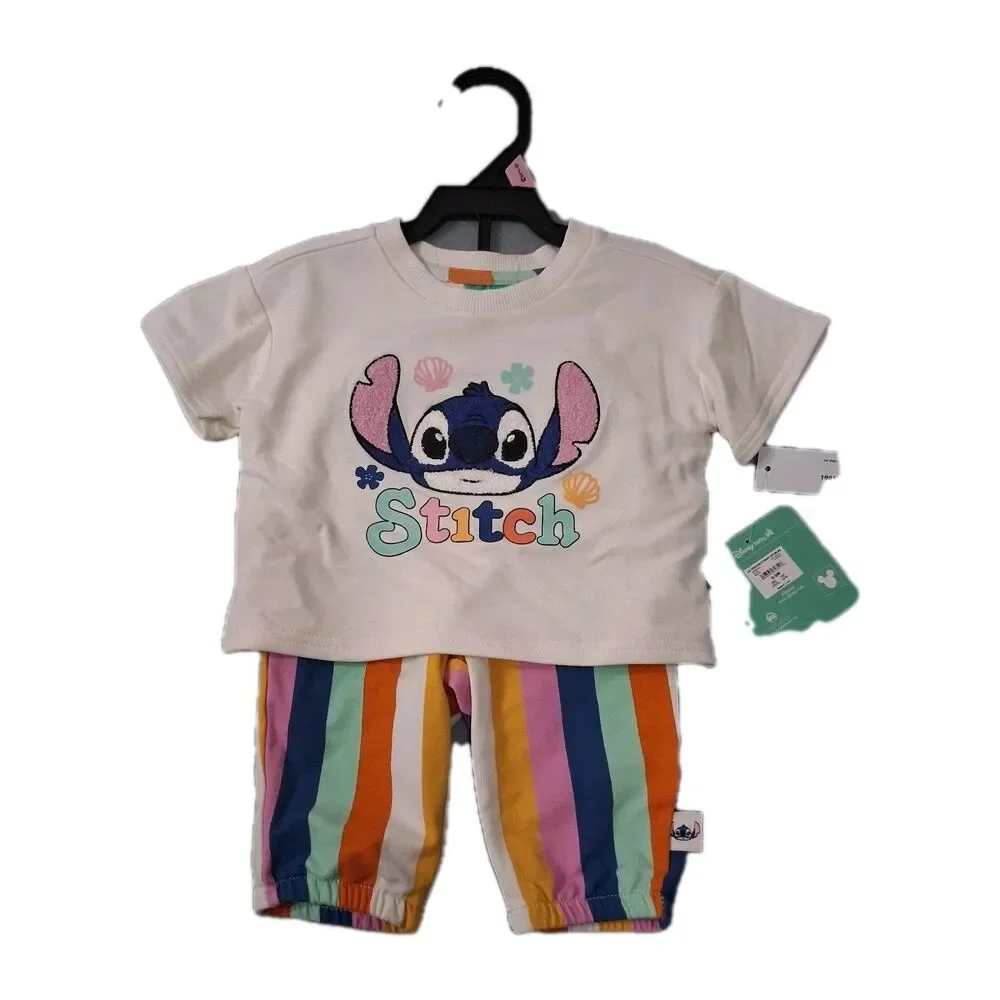 Disney Baby Stitch Outfit Size 0/3m Shirt Top Pants Stripes Festival Party Play